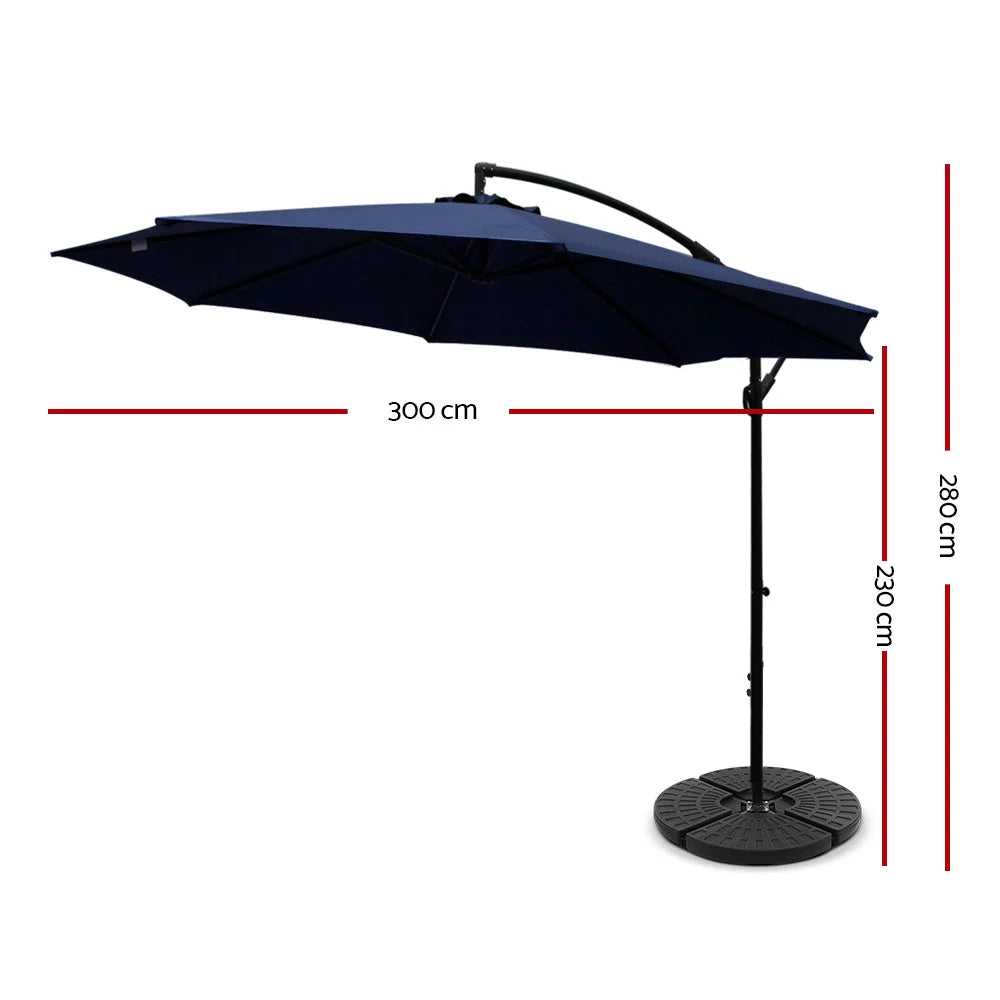 Navy 3m outdoor umbrella base with attachment points and product body