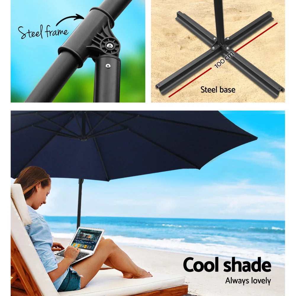 Navy 3m outdoor umbrella base with shape details and included parts