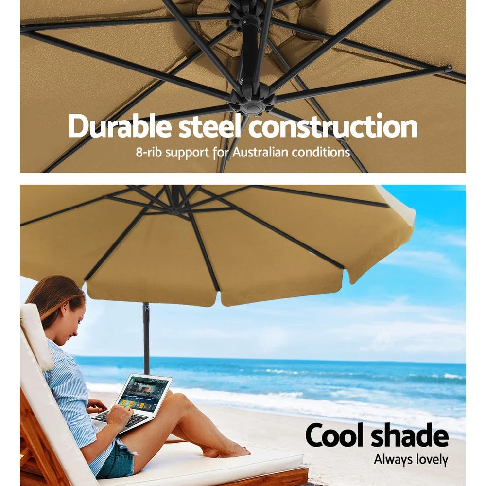Outdoor Umbrella 3M with 48x48cm Base Cantilever Sun Beach