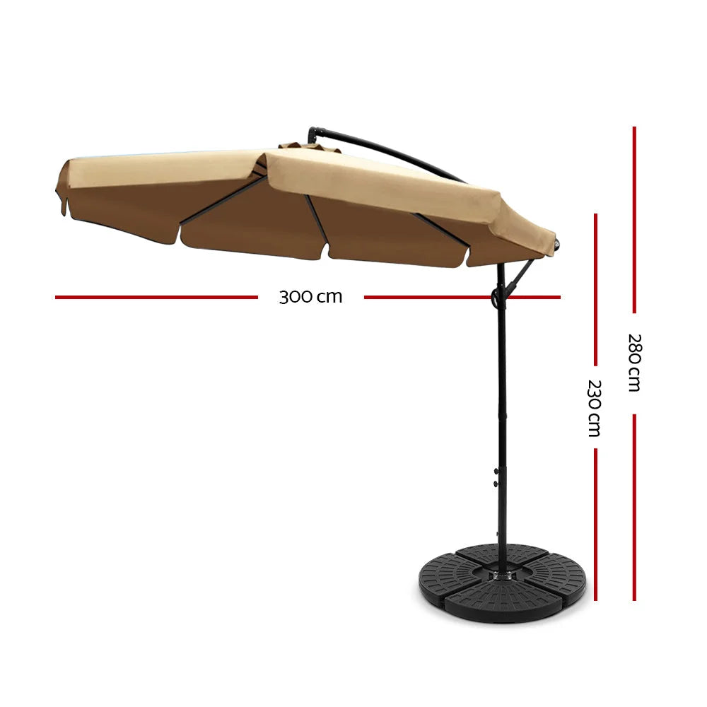 Outdoor Umbrella 3M with 48x48cm Base Cantilever Sun Beach
