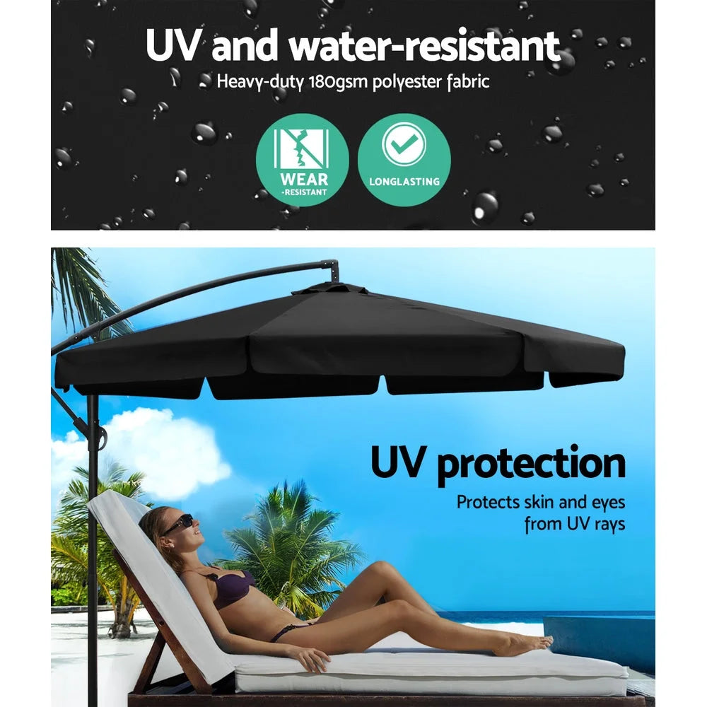 Outdoor Umbrella 3M with 48x48cm Base Cantilever Sun Beach