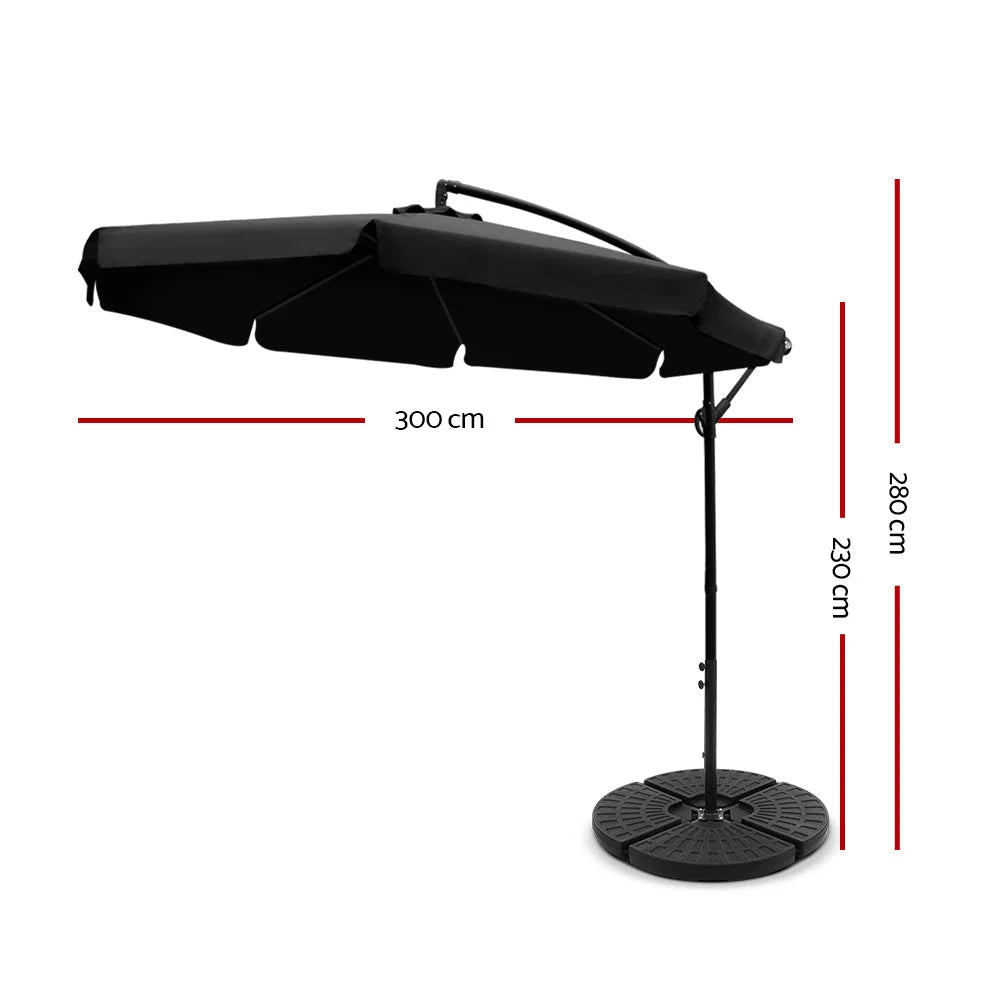 Outdoor Umbrella 3M with 48x48cm Base Cantilever Sun Beach