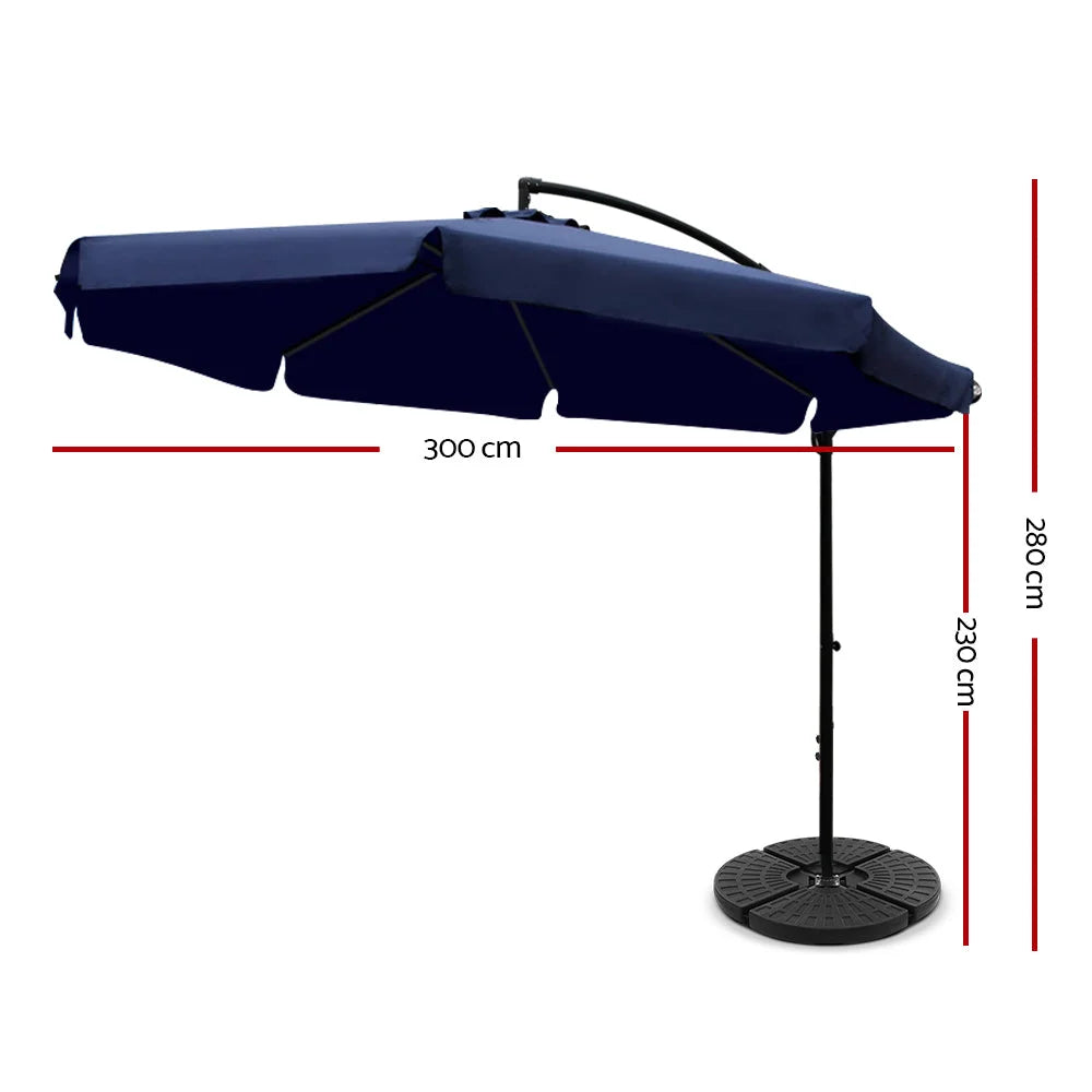 Outdoor Umbrella 3M with 48x48cm Base Cantilever Sun Beach