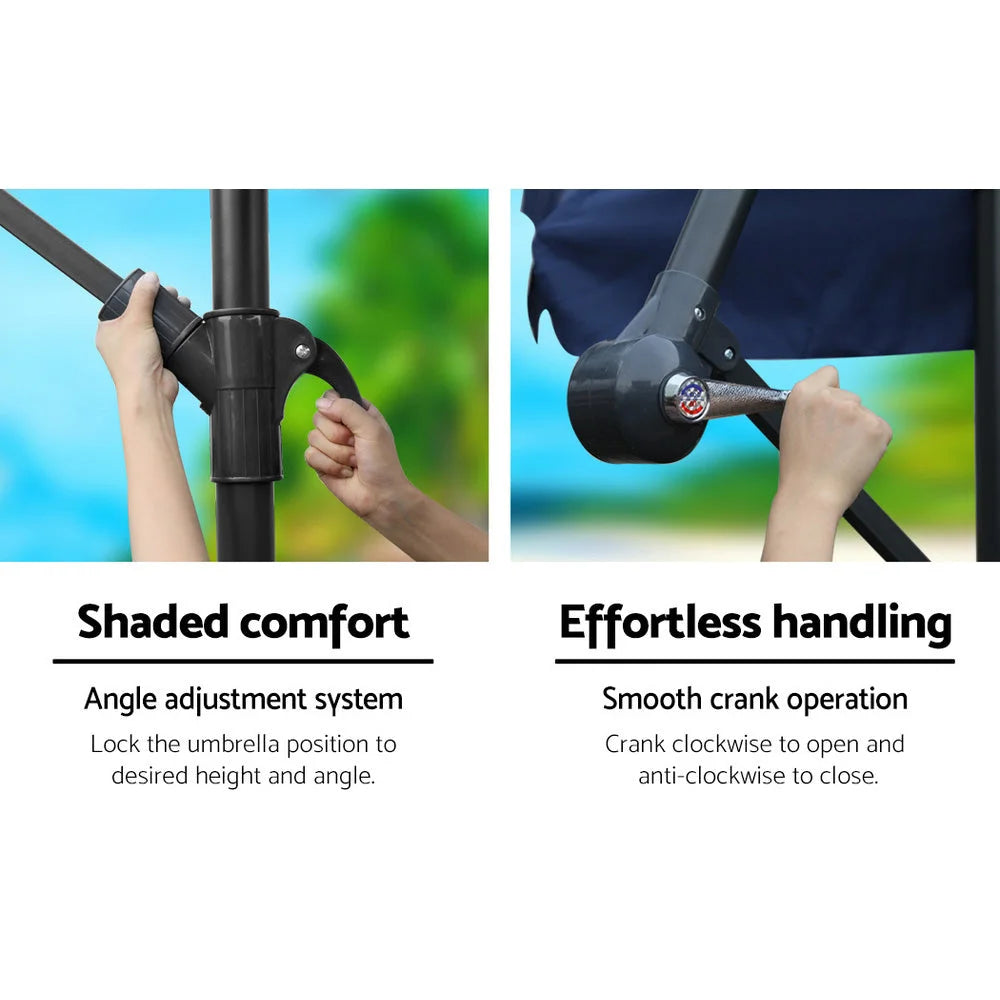 Outdoor Umbrella 3M with 48x48cm Base Cantilever Sun Beach