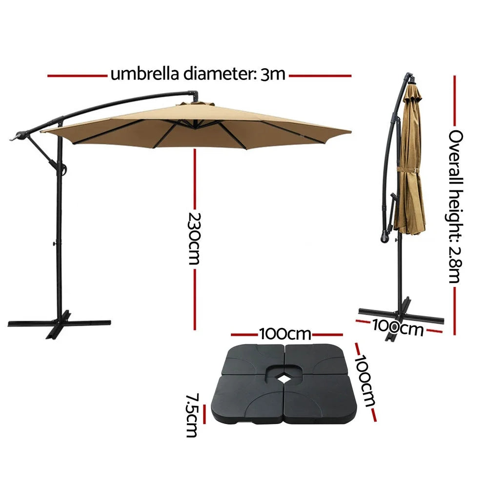 Outdoor Umbrella 3M with Base Cantilever Beach Garden Patio