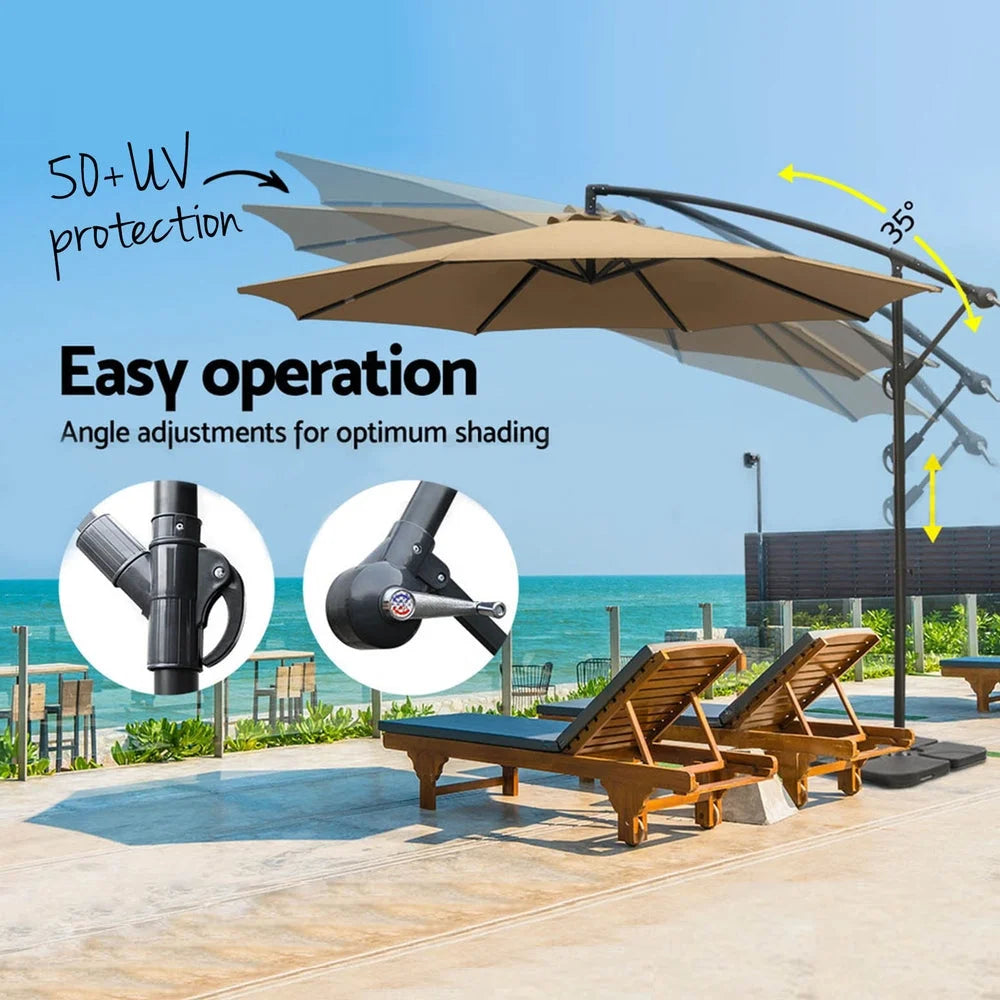 Outdoor Umbrella 3M with Base Cantilever Beach Garden Patio