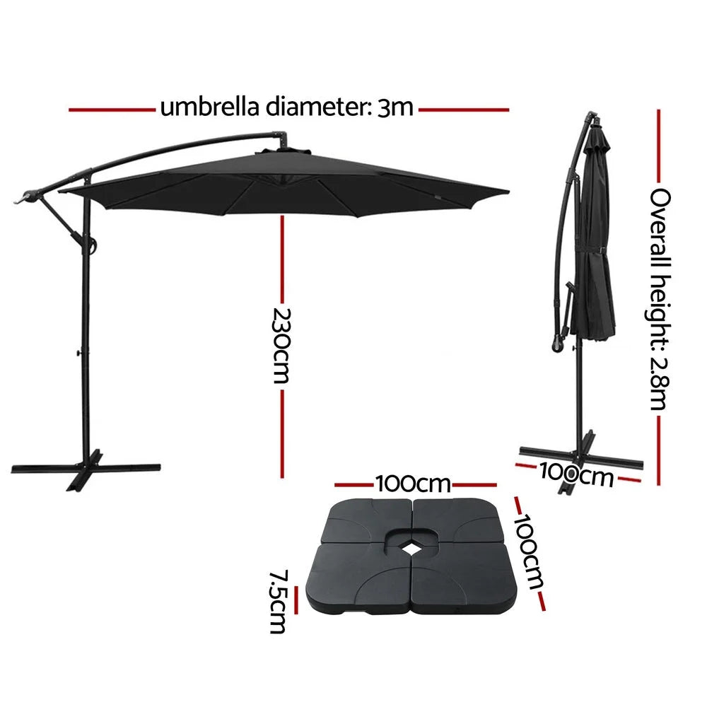 Outdoor Umbrella 3M with Base Cantilever Beach Garden Patio