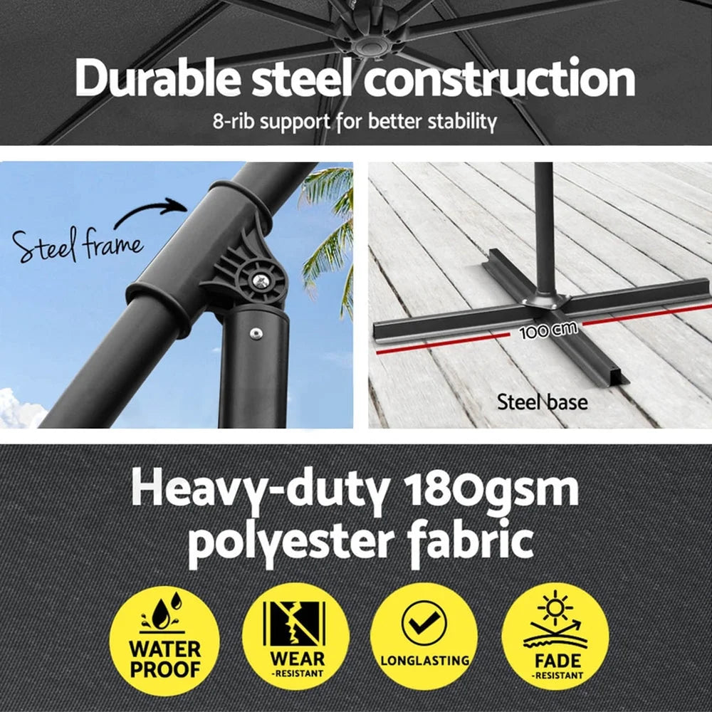 Outdoor Umbrella 3M with Base Cantilever Beach Garden Patio