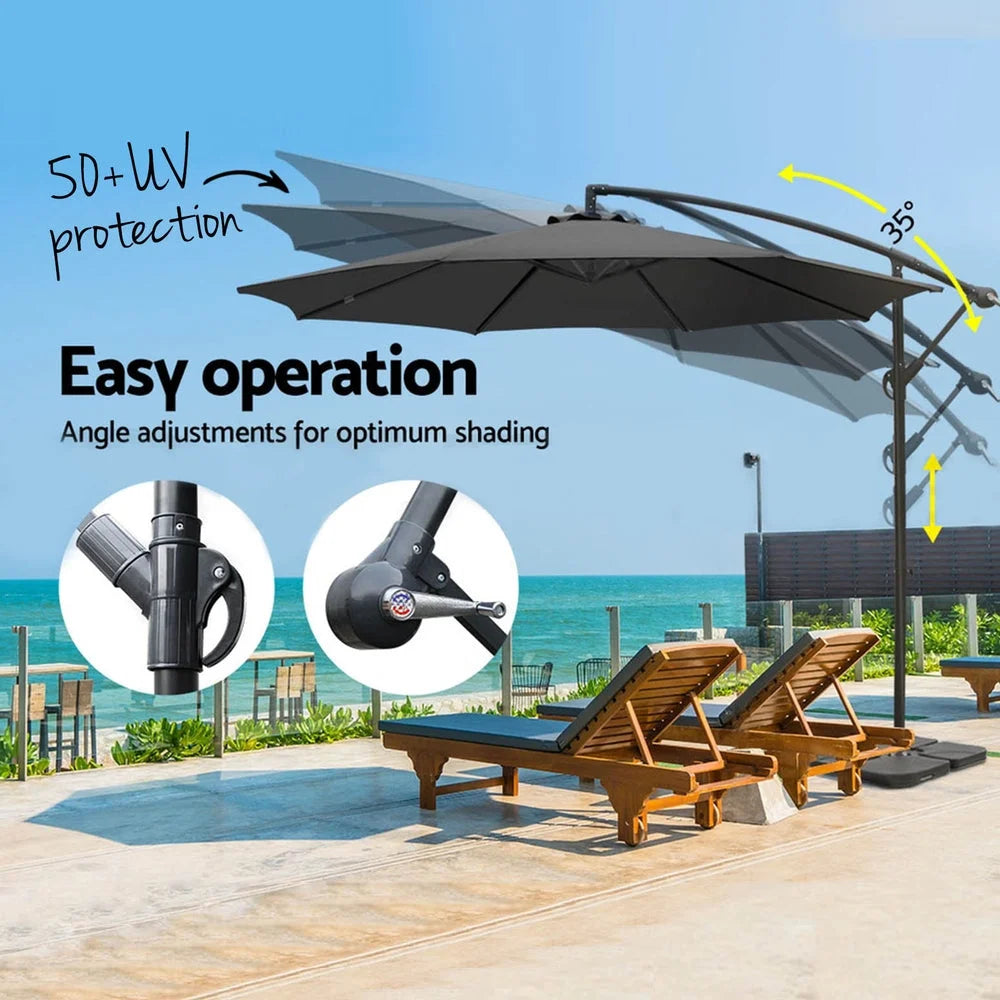 Outdoor Umbrella 3M with Base Cantilever Beach Garden Patio