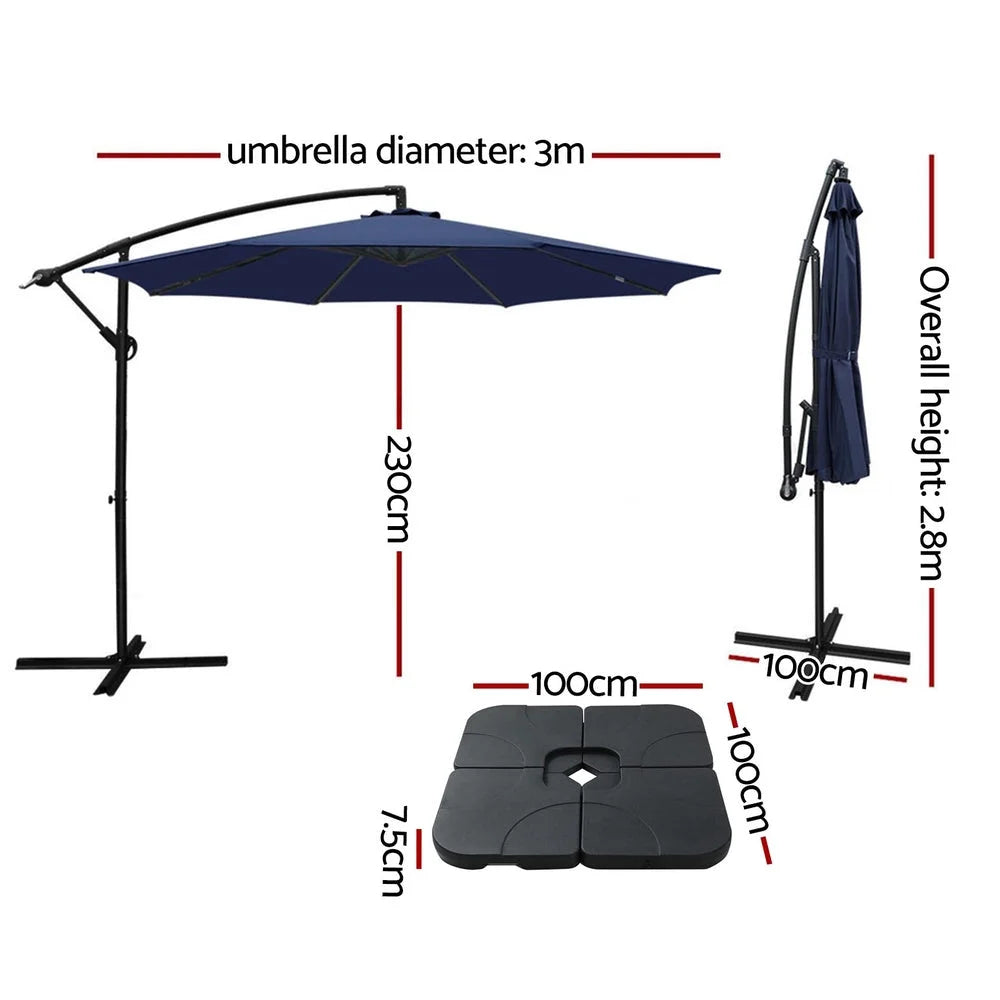Outdoor Umbrella 3M with Base Cantilever Beach Garden Patio