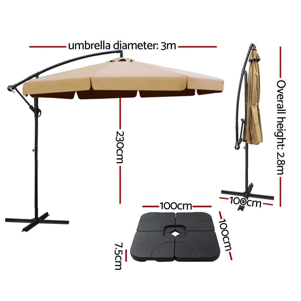 Outdoor Umbrella 3M with Base Cantilever Garden Beach Patio
