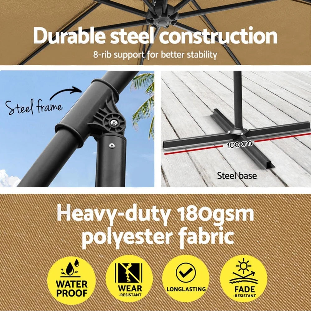 Outdoor Umbrella 3M with Base Cantilever Garden Beach Patio