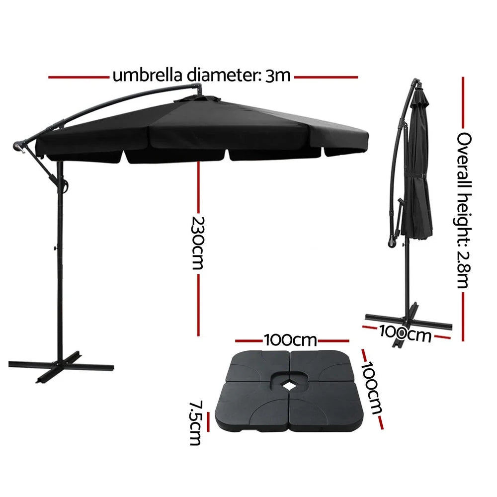 Outdoor Umbrella 3M with Base Cantilever Garden Beach Patio