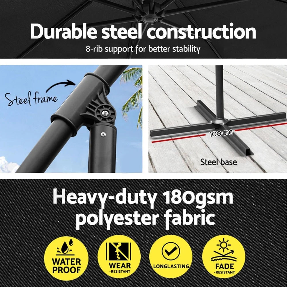 Outdoor Umbrella 3M with Base Cantilever Garden Beach Patio