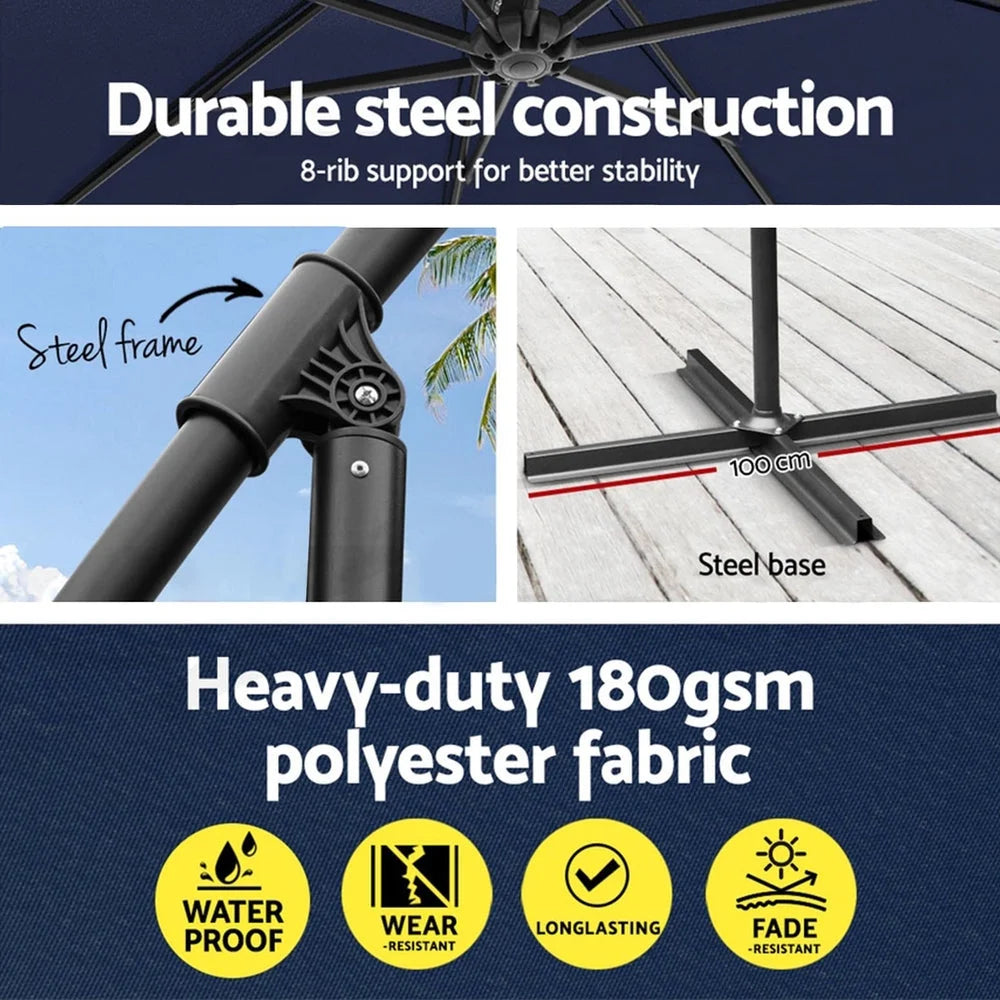 Outdoor Umbrella 3M with Base Cantilever Garden Beach Patio