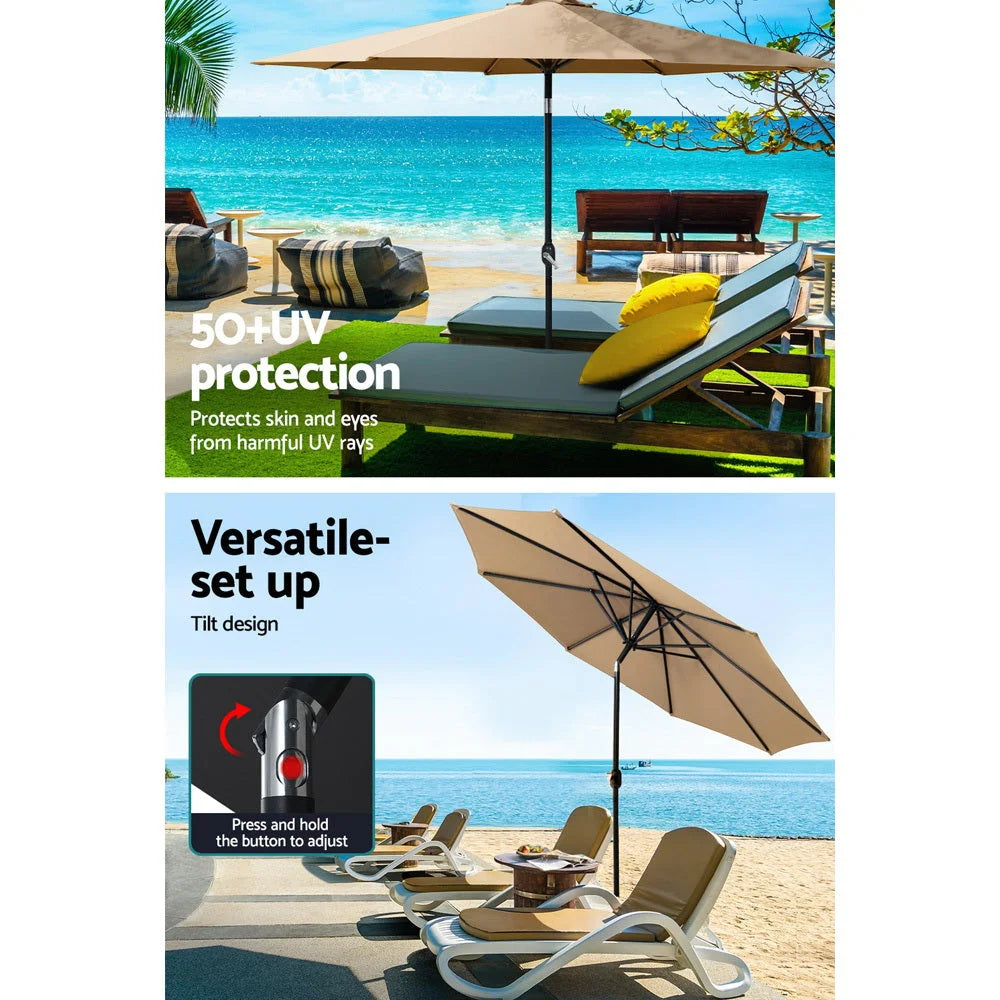 Outdoor Umbrella 3M with Base Pole Tilt Beach Garden Patio