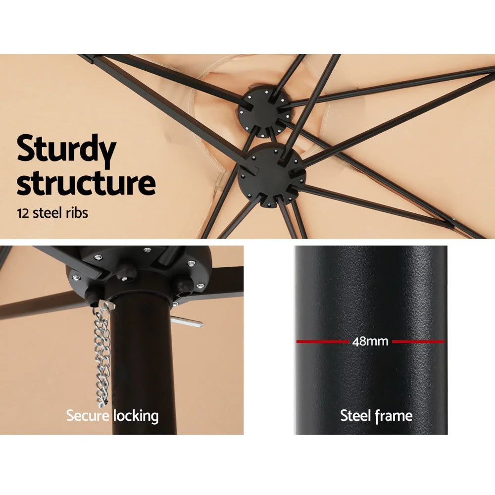 Outdoor Umbrella 4.57M Beach Pole Garden Tilt - Beige