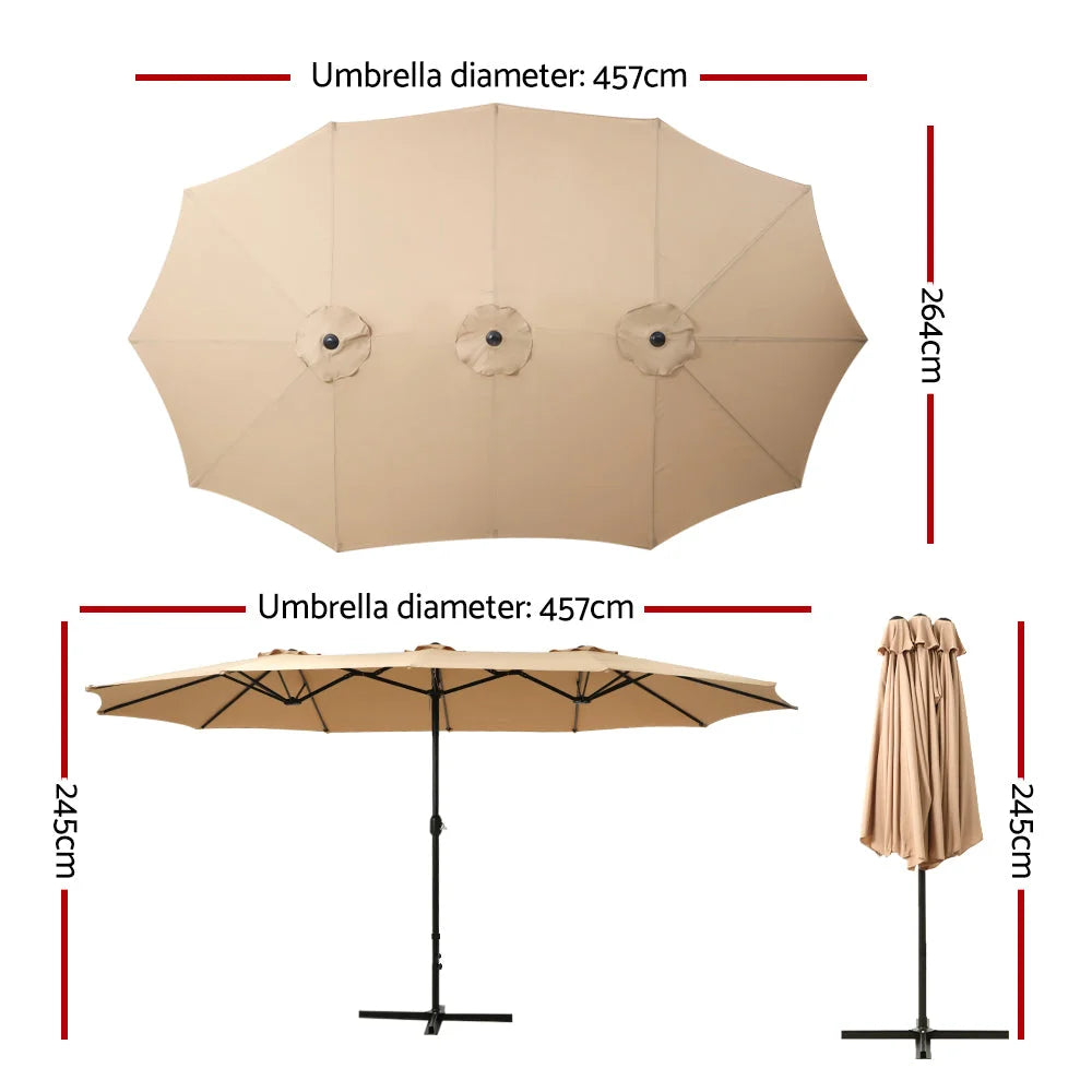 Outdoor Umbrella 4.57M Beach Pole Garden Tilt - Beige