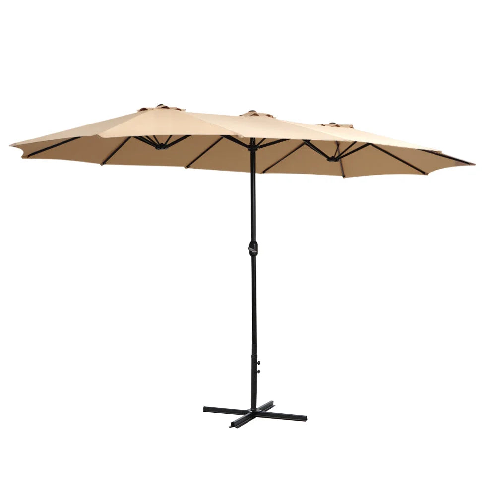 Outdoor Umbrella 4.57M Beach Pole Garden Tilt - Beige