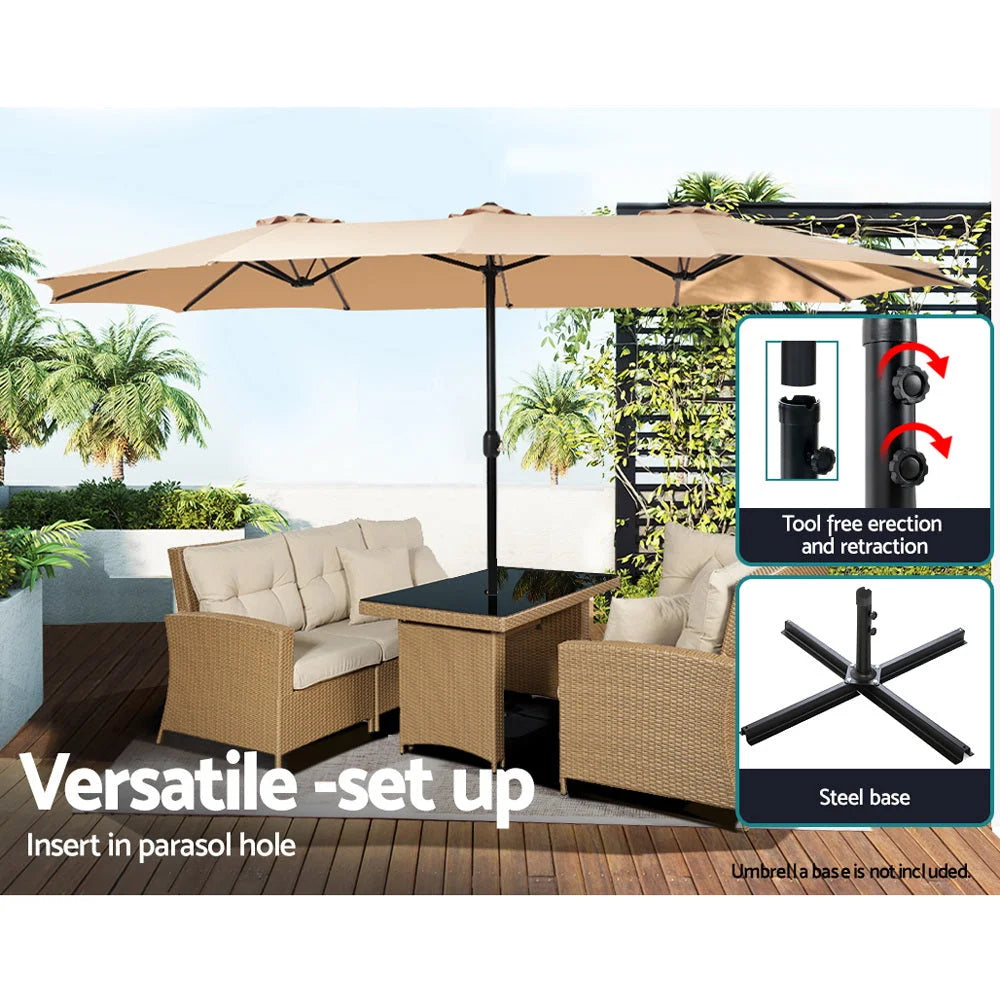 Outdoor Umbrella 4.57M Beach Pole Garden Tilt - Beige