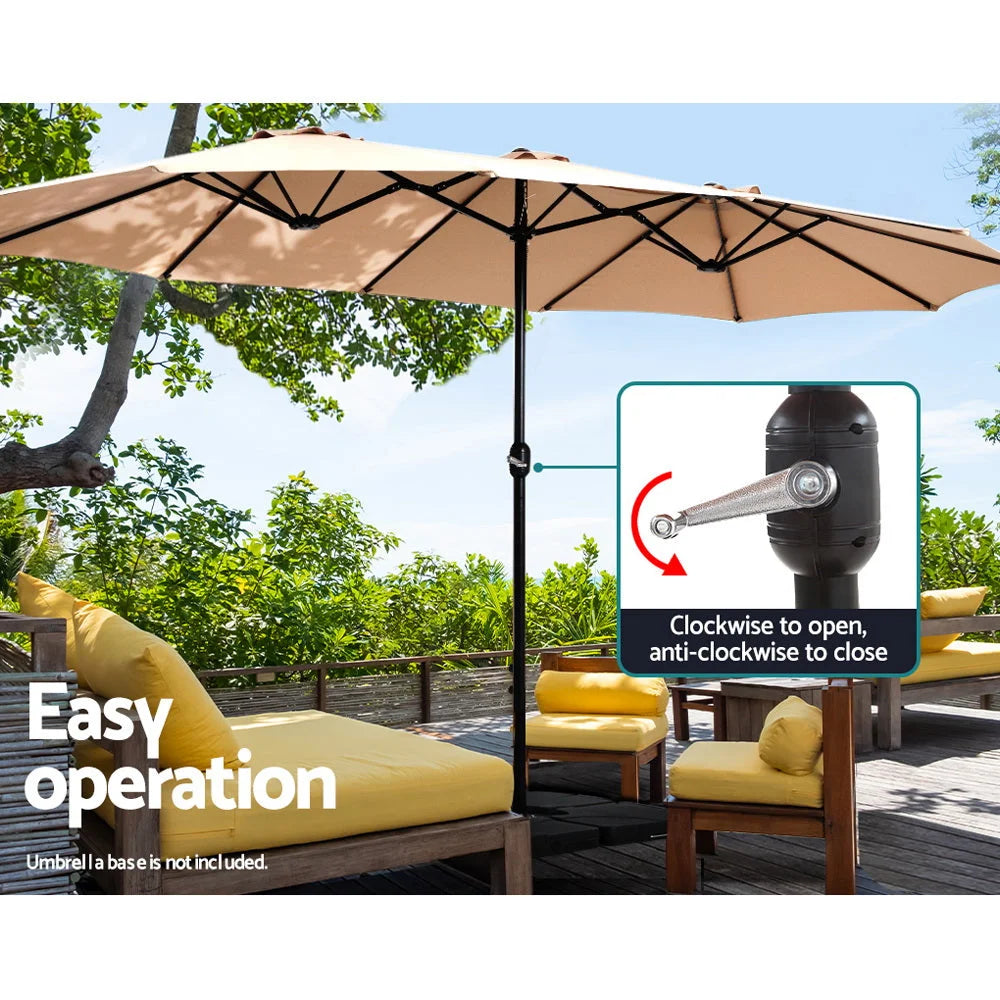 Outdoor Umbrella 4.57M Beach Pole Garden Tilt - Beige