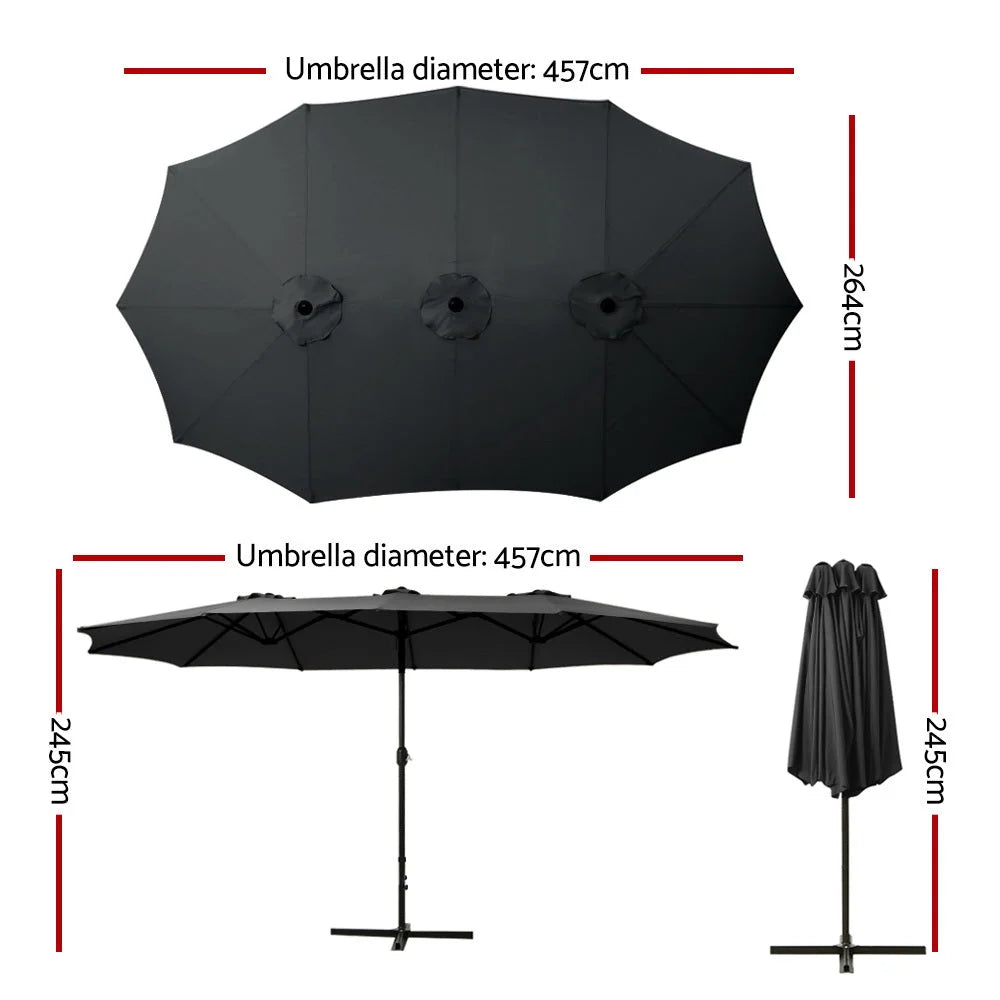 Outdoor Umbrella 4.57M Beach Pole Garden Tilt - Black
