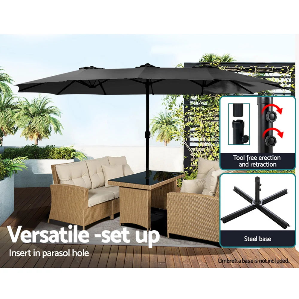 Outdoor Umbrella 4.57M Beach Pole Garden Tilt - Black