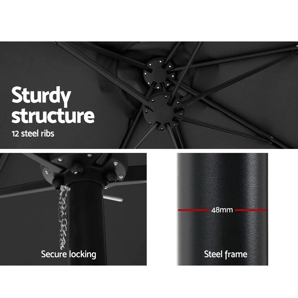 Outdoor Umbrella 4.57M Beach Pole Garden Tilt - Black