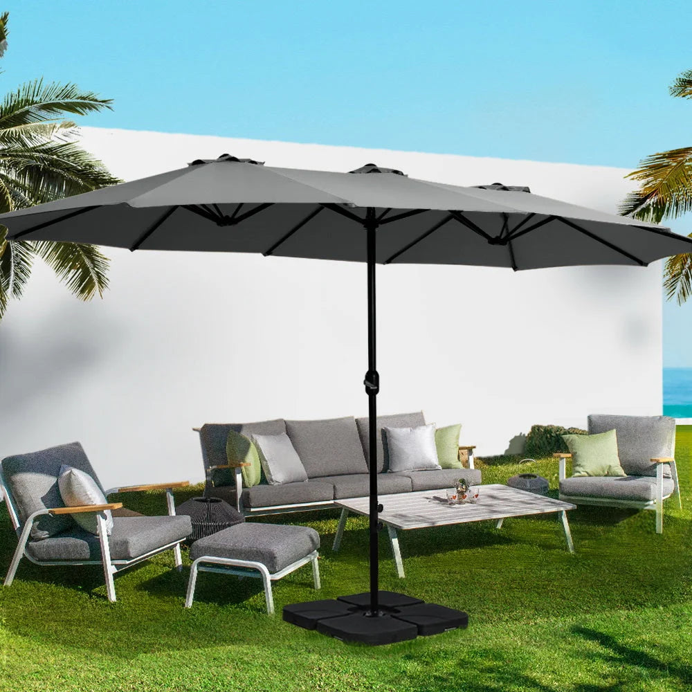 Charcoal 57m outdoor umbrella beach with component details and storage context