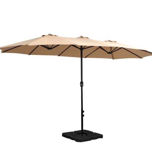 Outdoor Umbrella 4.57M w/Base Stand Beach Pole Garden Tilt