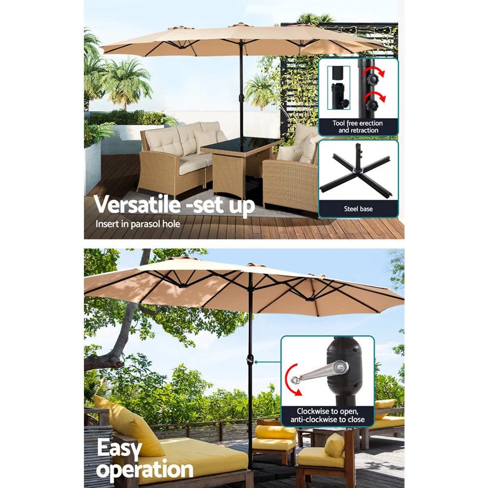Outdoor Umbrella 4.57M w/Base Stand Beach Pole Garden Tilt