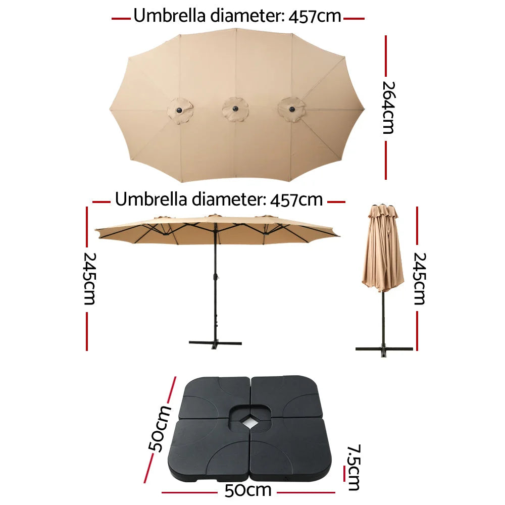 Outdoor Umbrella 4.57M w/Base Stand Beach Pole Garden Tilt