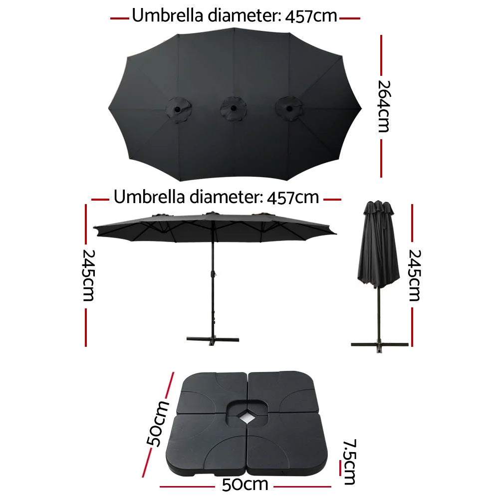 Outdoor Umbrella 4.57M w/Base Stand Beach Pole Garden Tilt
