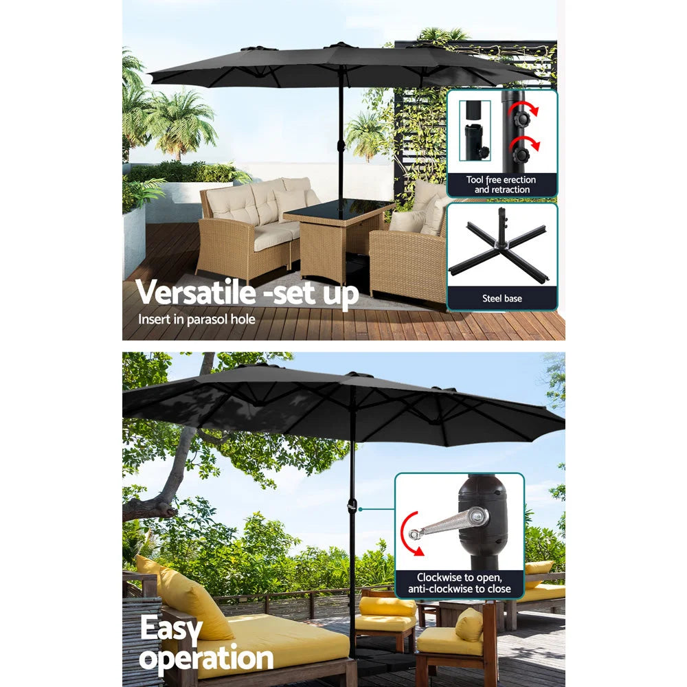 Outdoor Umbrella 4.57M w/Base Stand Beach Pole Garden Tilt