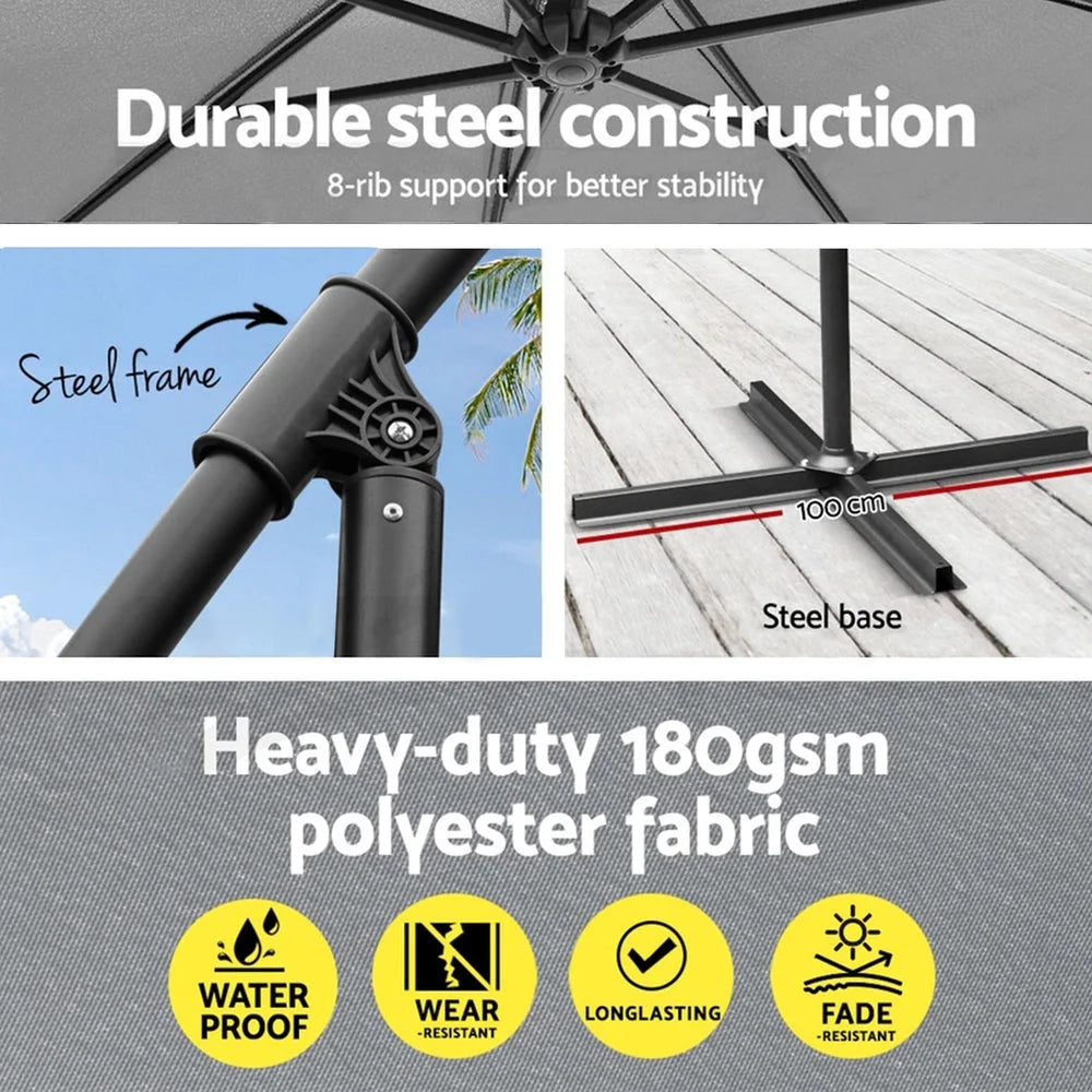 Outdoor Umbrella Cantilever Sun Stand UV Garden Base - Grey