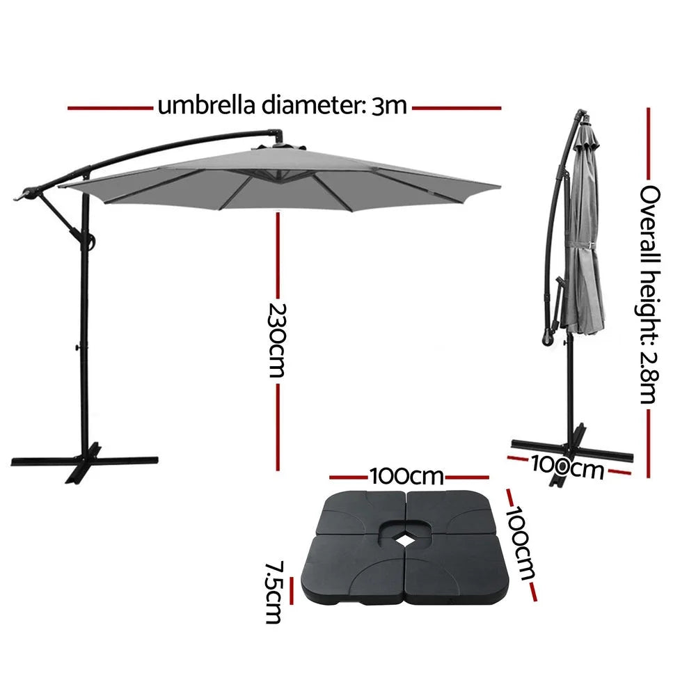 Outdoor Umbrella Cantilever Sun Stand UV Garden Base - Grey