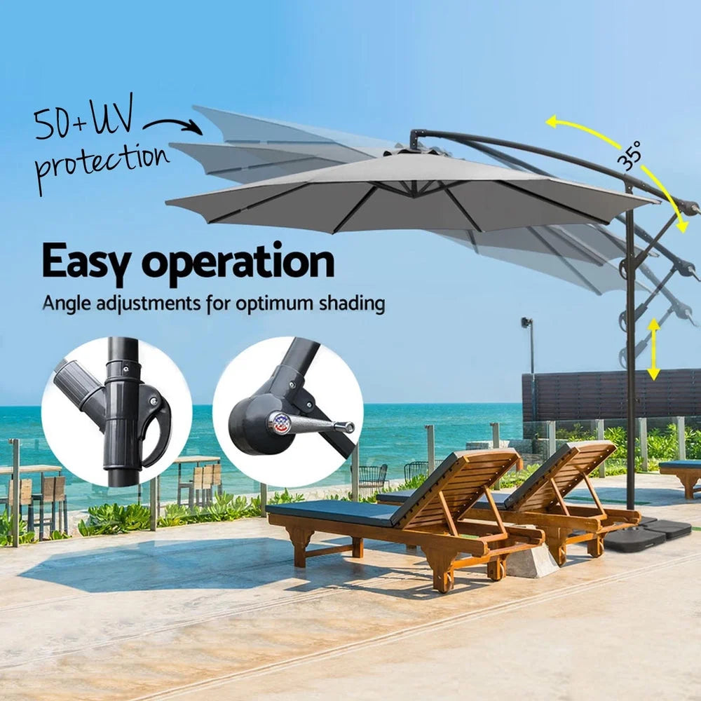 Outdoor Umbrella Cantilever Sun Stand UV Garden Base - Grey