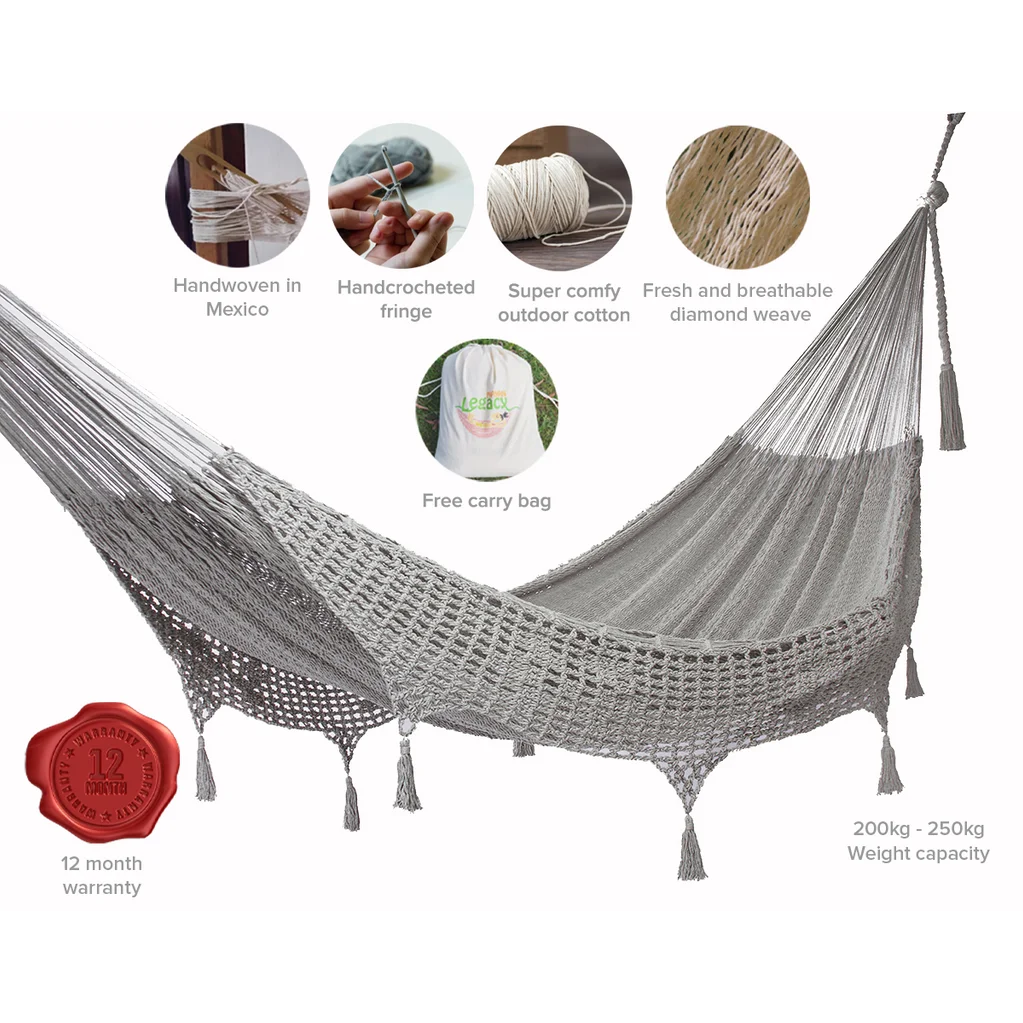 Outdoor undercover cotton Mayan Legacy hammock with hand