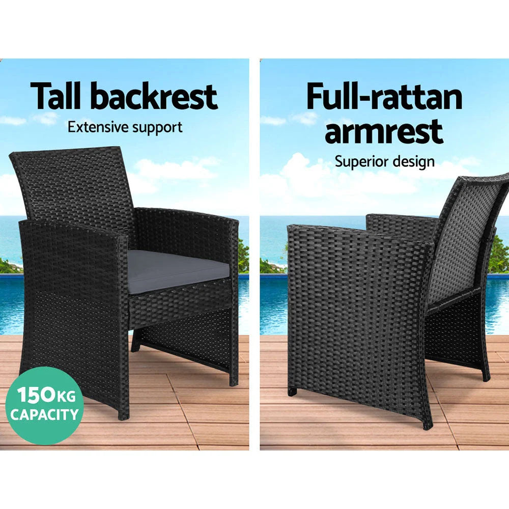 Outdoor Wicker Chairs & Table (Set of 4) Black - Outdoor