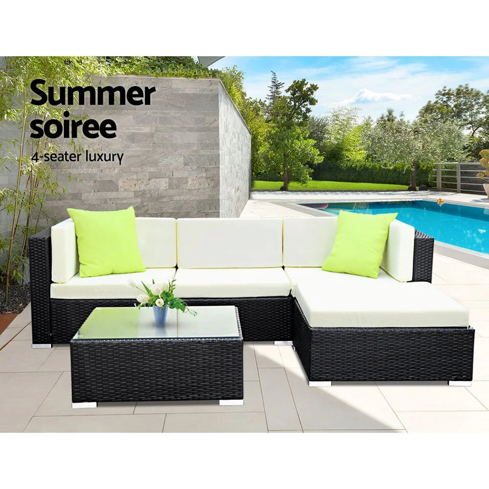 Outdoor Wicker Sofa Set (5pc) with Storage Cover - Outdoor