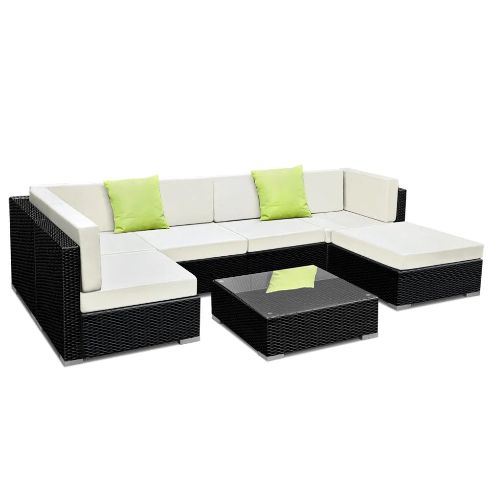Outdoor Wicker Sofa Set (7pc) with Storage Cover - Outdoor