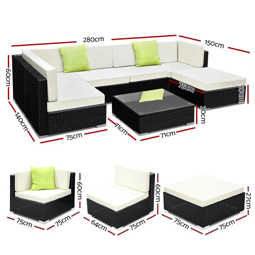 Outdoor Wicker Sofa Set (7pc) with Storage Cover - Outdoor