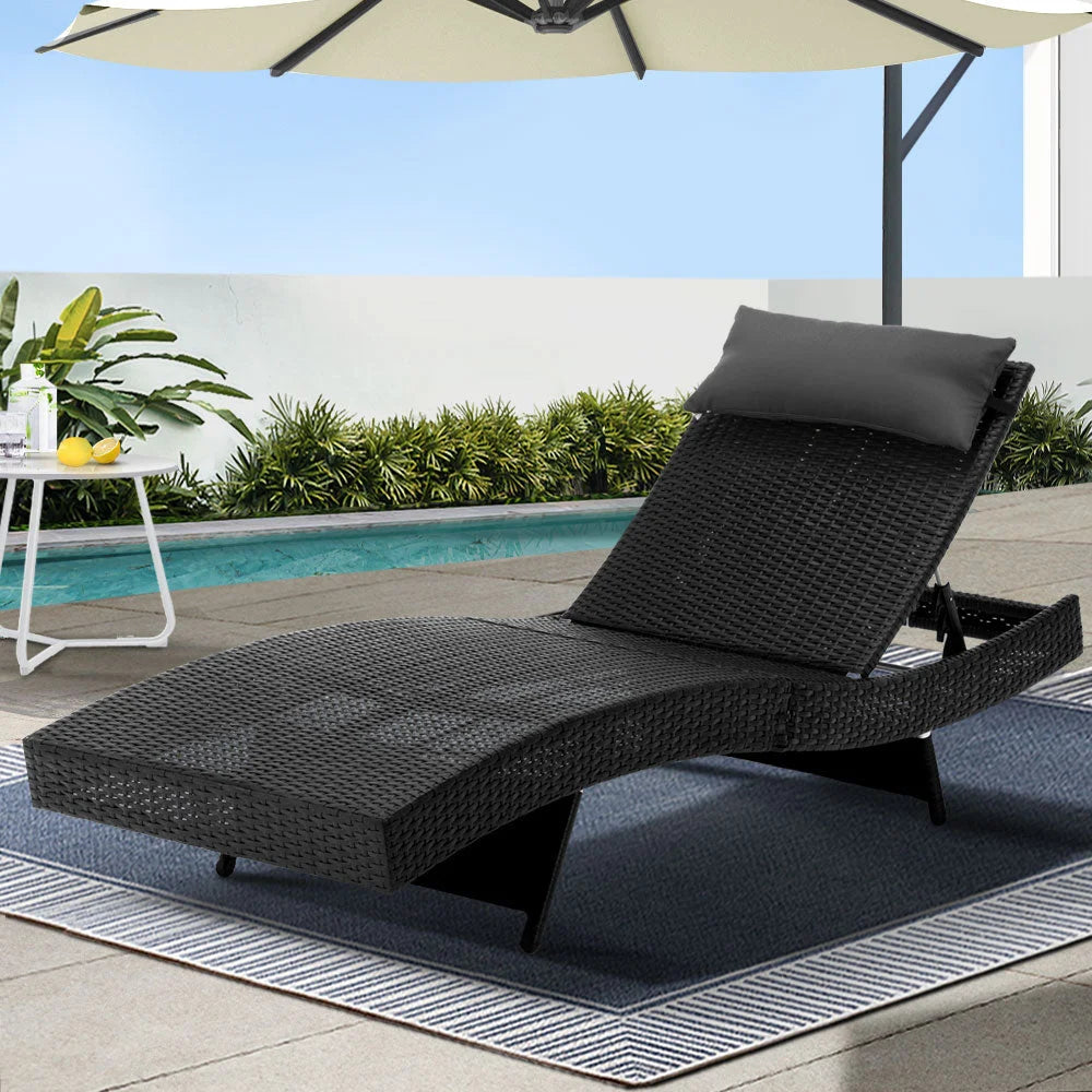 Outdoor Wicker Sun Lounge - Black - Outdoor