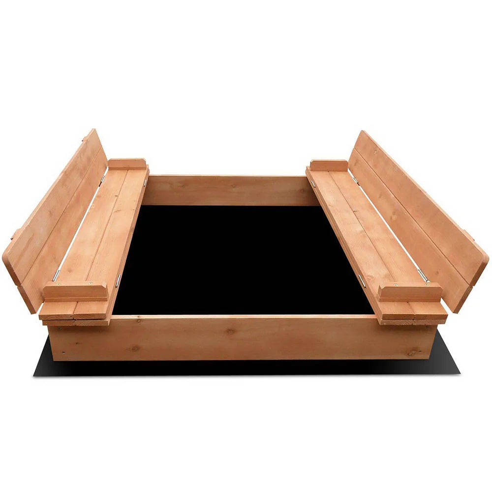 Wooden 95cm outdoor sandpit set with caster wheels and side handle rail