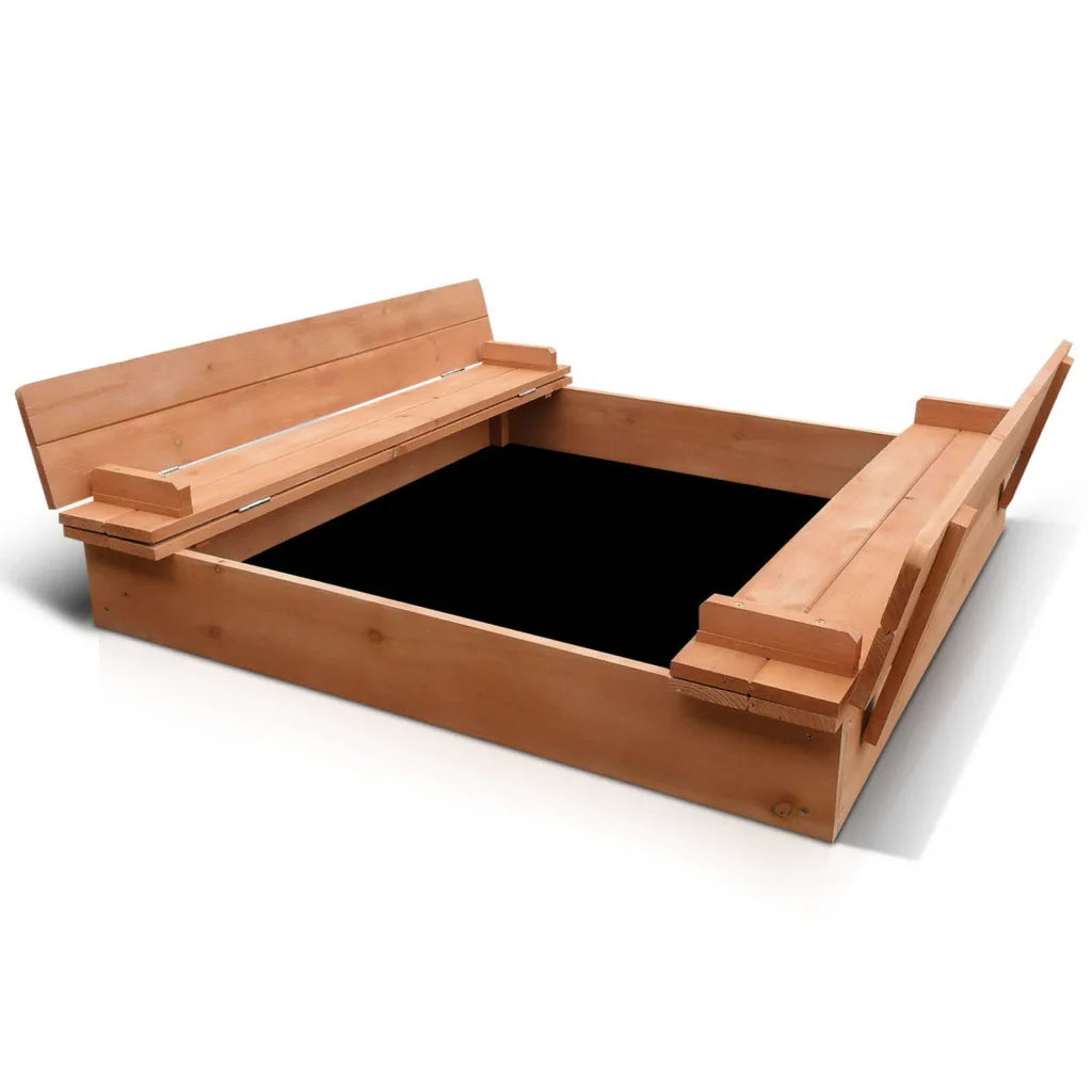Wooden 95cm outdoor sandpit set with boxed accessories and matching pieces