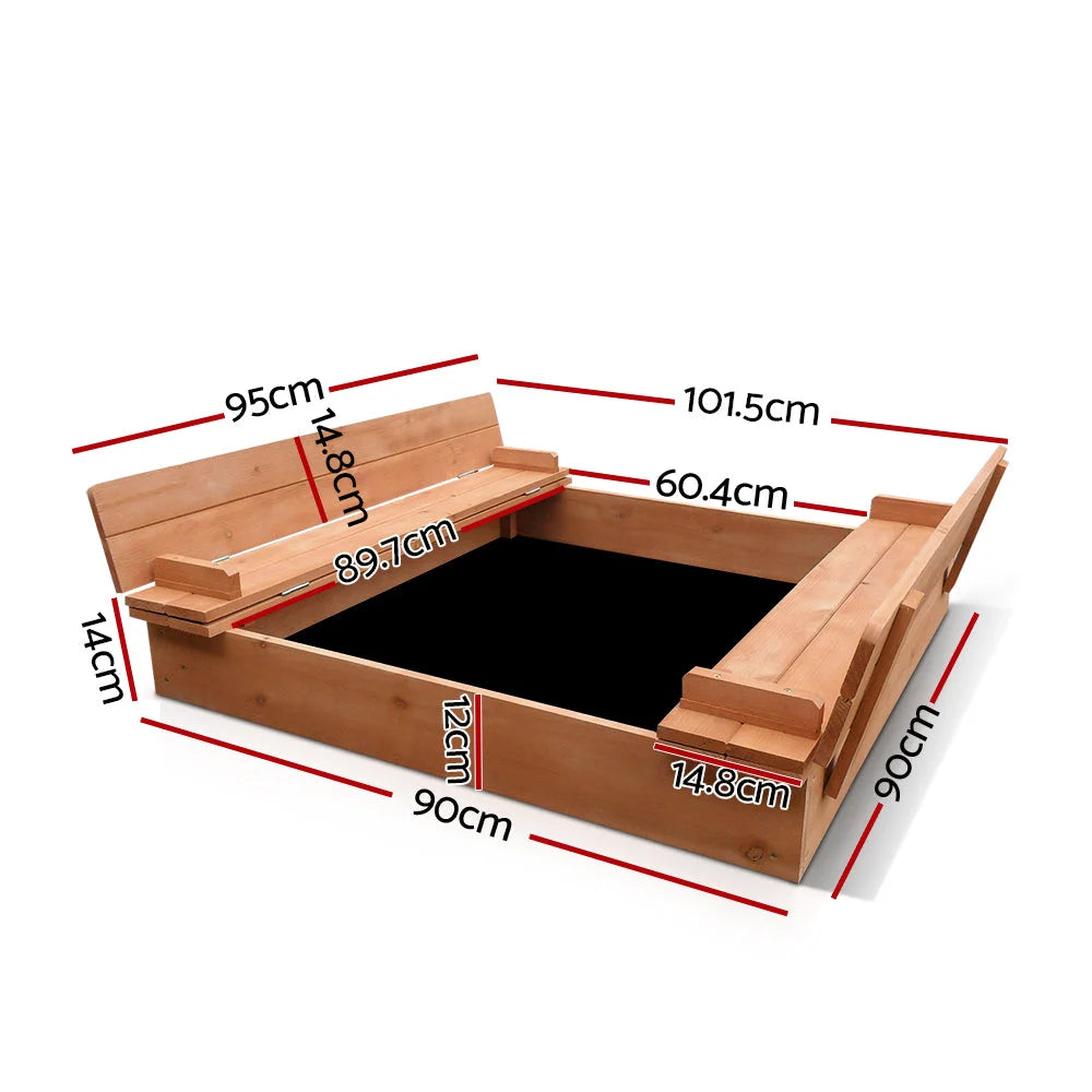 Wooden 95cm outdoor sandpit set with storage shelves and support legs