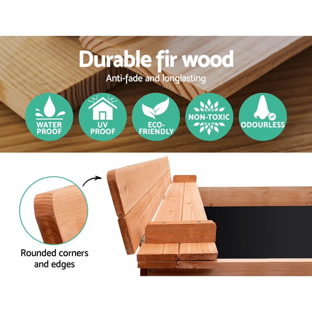 Wooden 95cm outdoor sandpit set with colour matched pieces and support fittings