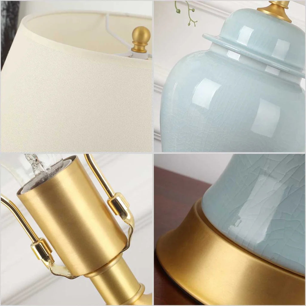 Oval Ceramic Table Lamp with Gold Metal Base Desk Lamp Yellow - Premium