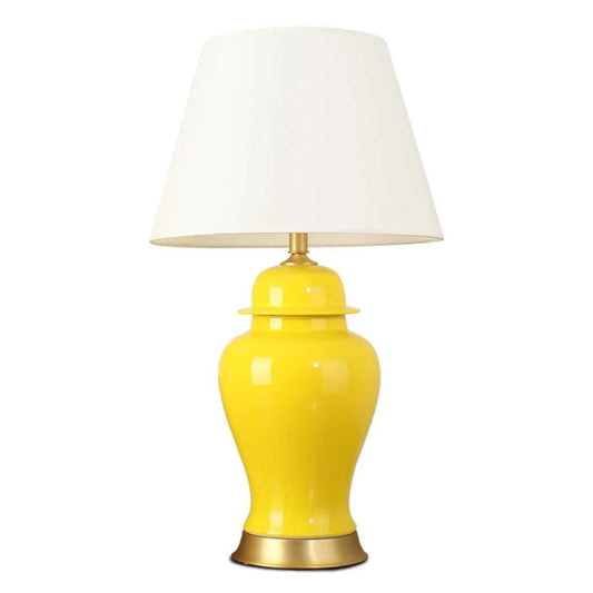 Oval Ceramic Table Lamp with Gold Metal Base Desk Lamp Yellow - Premium