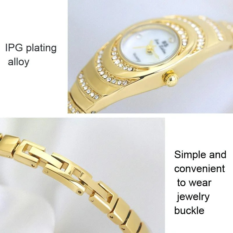 Oval Chain Watch with Diamonds for Women - Rose Gold